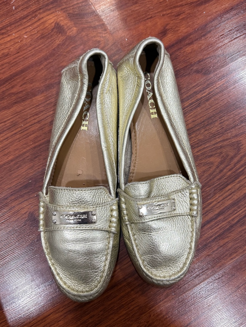 Coach Metallic Gold Leather Driving Loafers - Women's